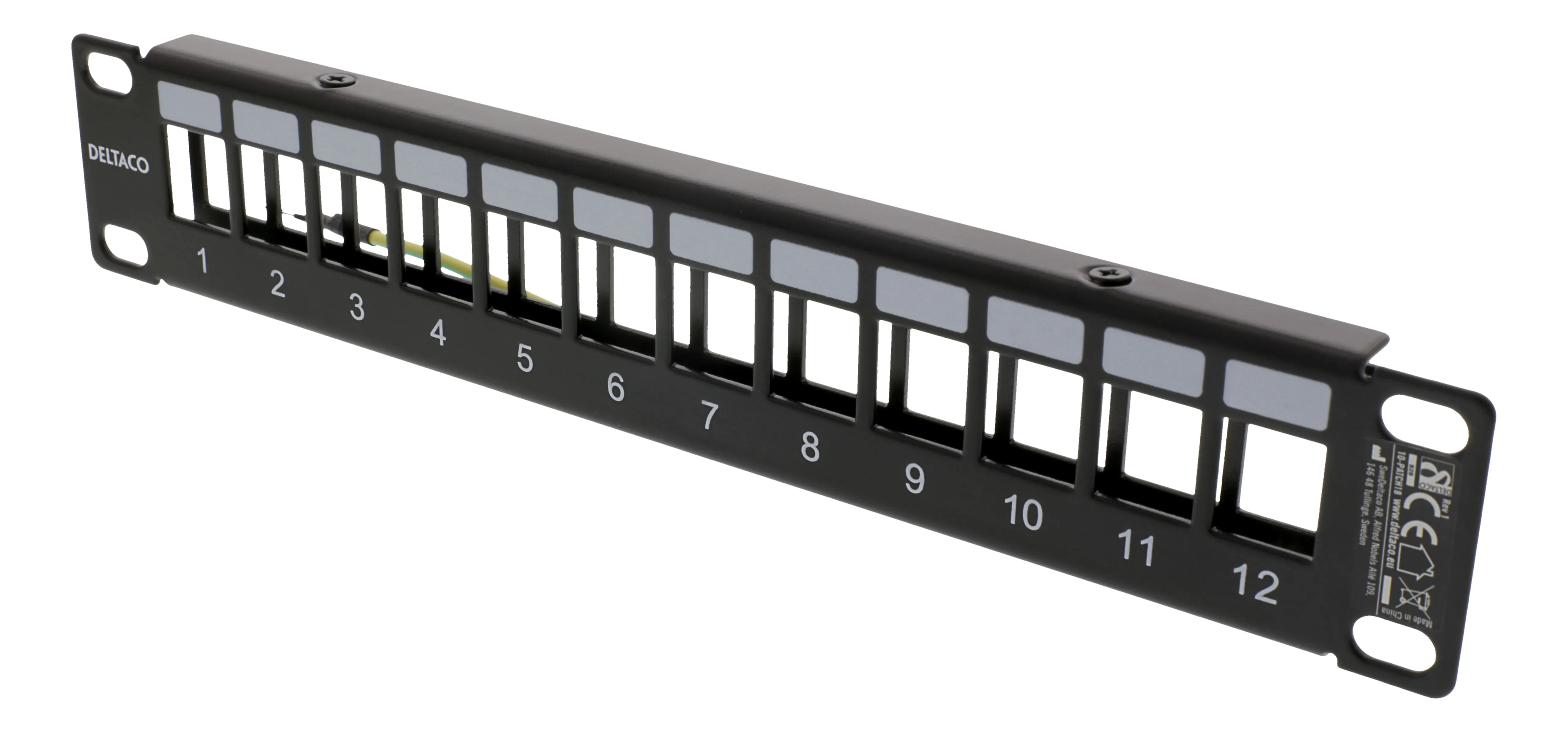 10&quot; Keystone patchpanel, 12 portar, 1U, metall, svart