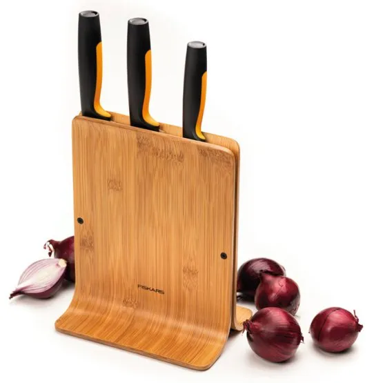 Fiskars Functional Form knivblock i bambu med 3 knivar