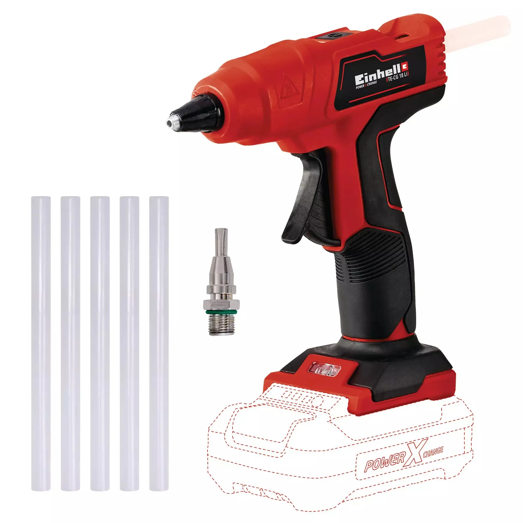 Einhell cordless hot glue gun TE-CG 18 Li - Solo, 18V (red/black, without battery and charger)