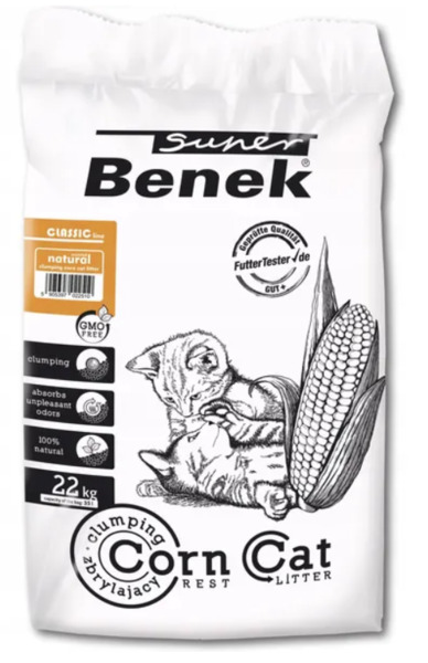 Super Benek Corn Classic klumpbildande kattsand, oparfymerad, spolbar, 35 l