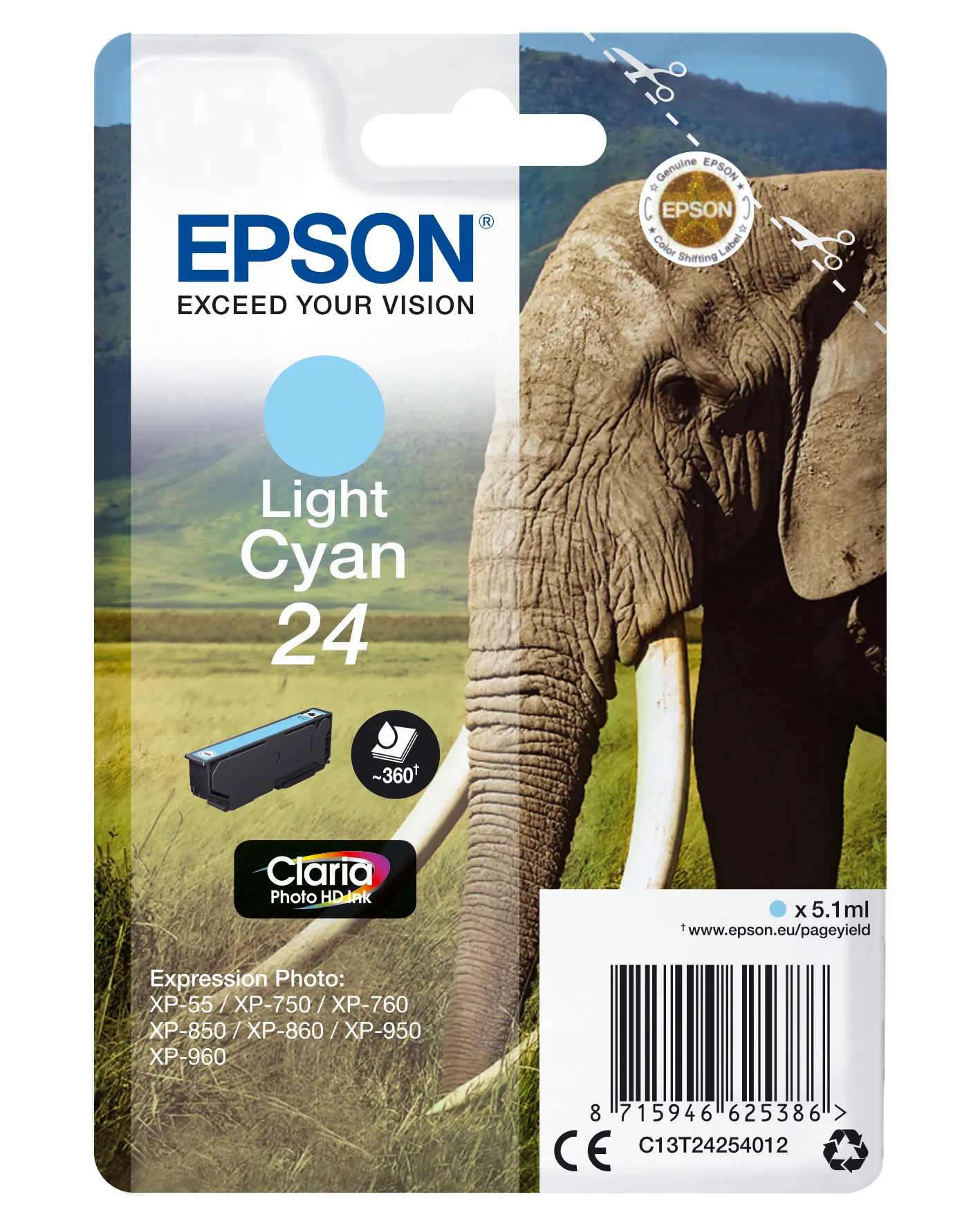 Epson C13T24254012 -mustekasetti, 5.1 ml, vaaleansyaani