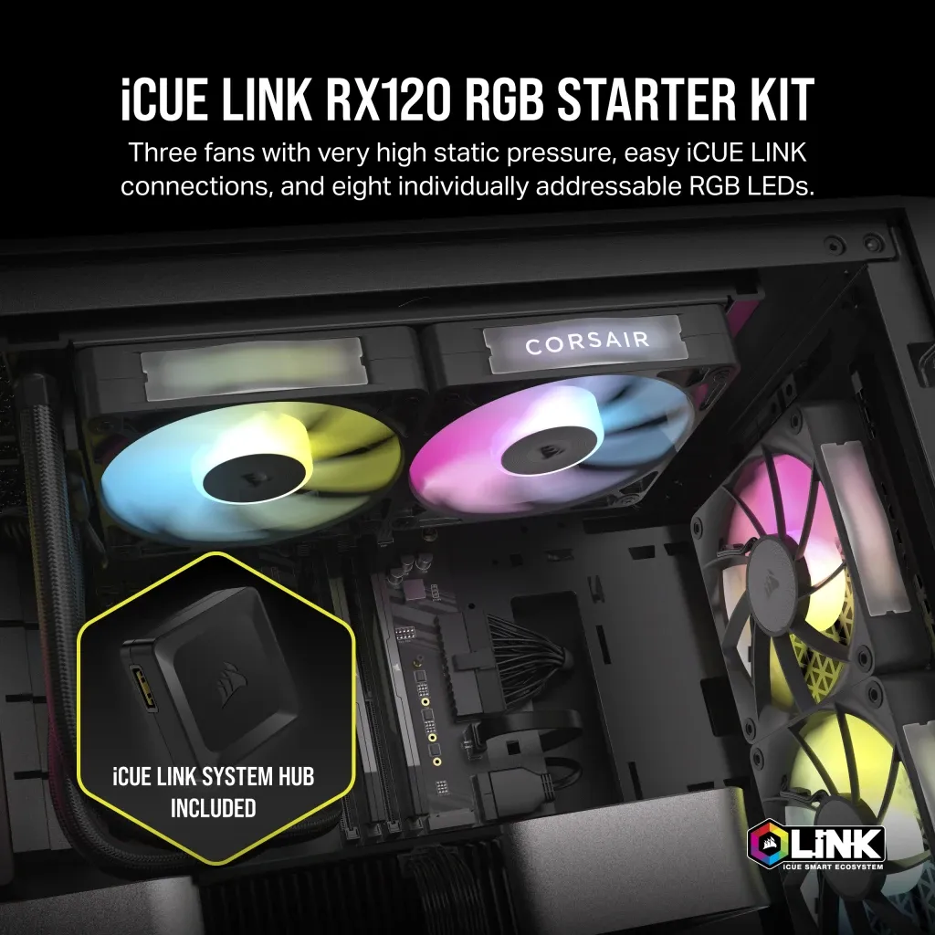 CORSAIR iCUE LINK RX120 -case fan, black, 120mm, PWM, 3 pack