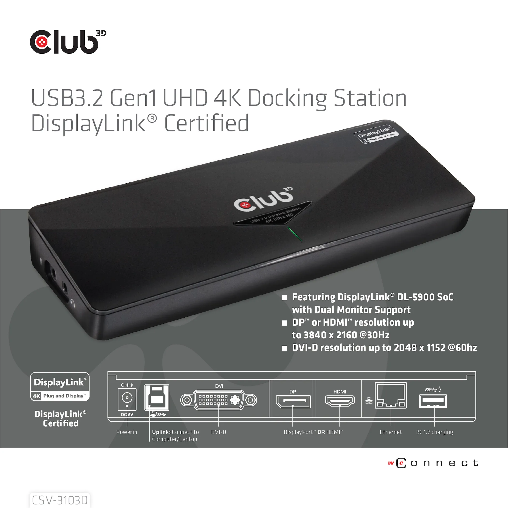 Club 3D 3.2 Gen1 USB-C 11-in-1 - dock, Black
