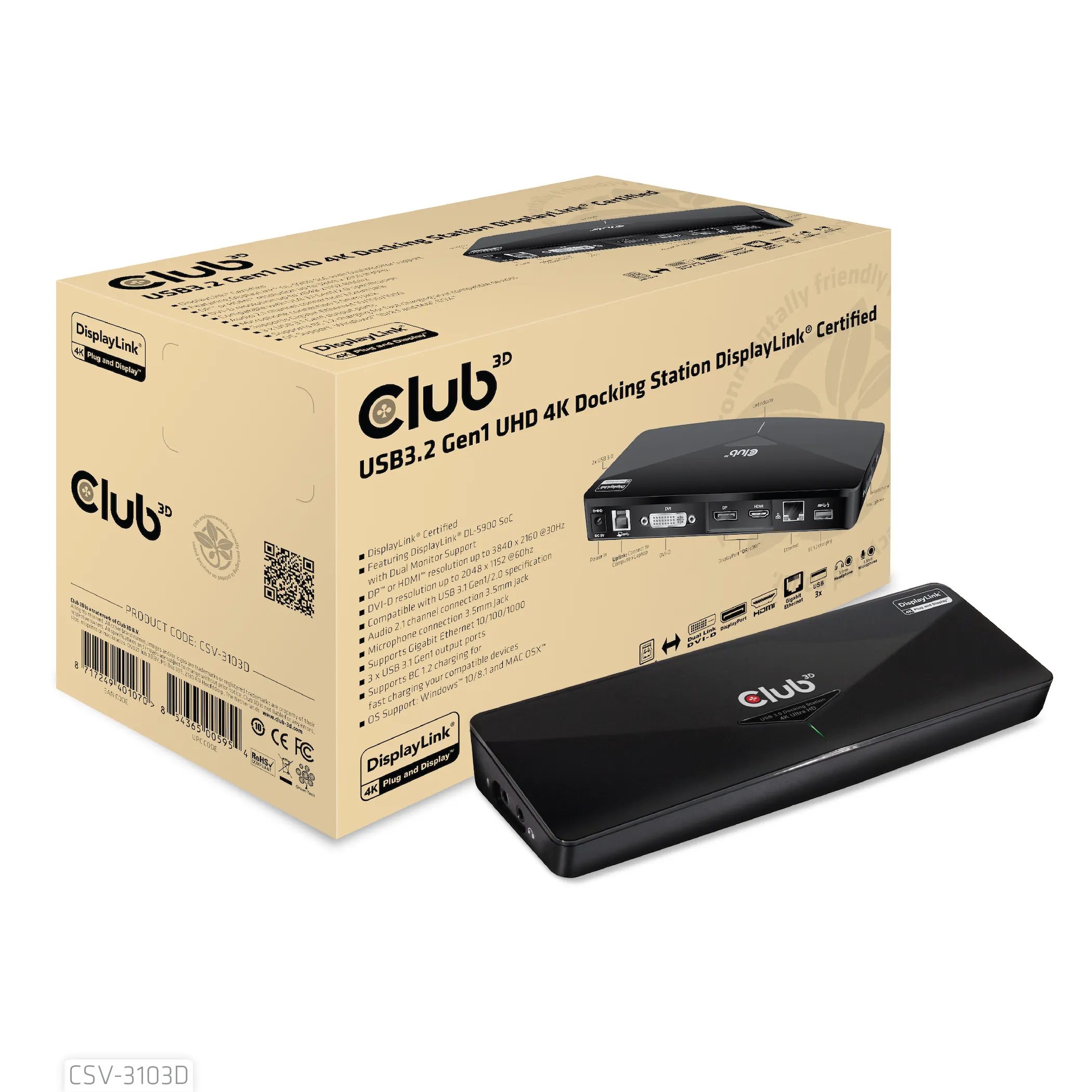 Club 3D 3.2 Gen1 USB-C 11-in-1 - dock, Black