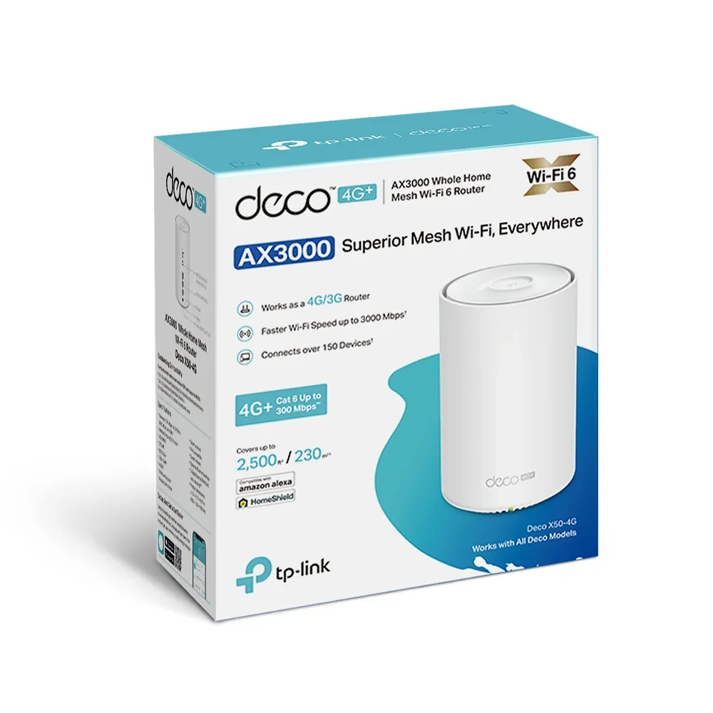 TP-Link 4G+ AX3000 Whole Home Mesh Wi-Fi 6 Router Build-In 300Mbps 4G+ LTE Advanced Modem 574Mbps at 2.4GHz + 2402Mbps at 5GHz