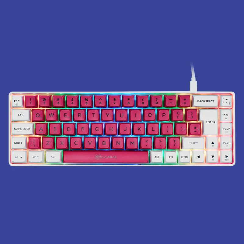 Gamiac TKL69G Kailh Red - speltangentbord, Vit/Röd