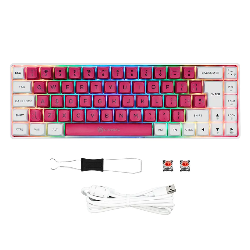 Gamiac TKL69G Kailh Red - speltangentbord, Vit/Röd