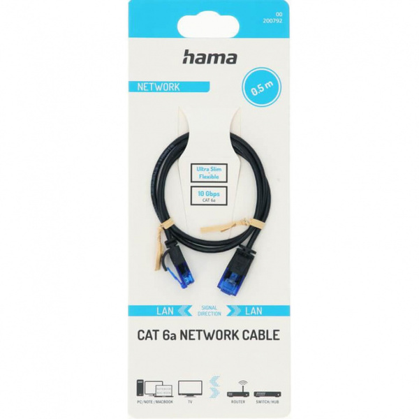 HAMA Cable Network CAT6a Slim U/UTP 0.50m Black