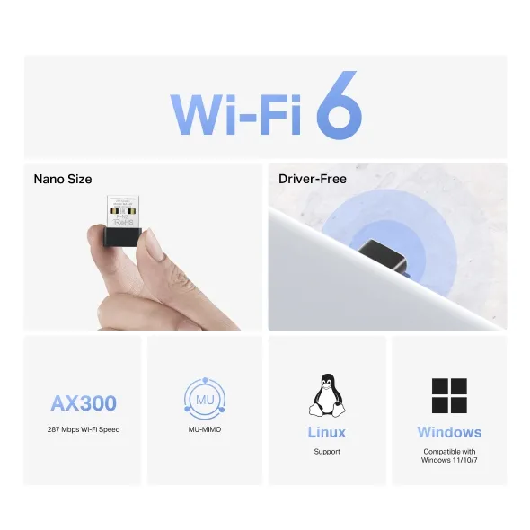 Mercusys MA14N AX300 Nano - Wireless USB Adapter, Black, Metallic