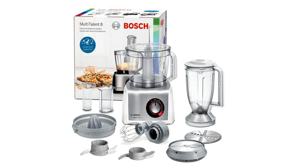 Bosch MultiTalent 8 MC812S820 matberedare, 1250 W, 3,9 L, Rostfritt st&aring;l/Vit