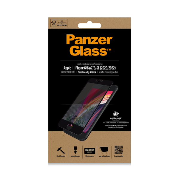 PanzerGlass Case Friendly, Privacy, iPhone 6/7/8/SE -panssarilasi