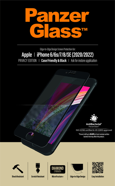 PanzerGlass Case Friendly, Privacy, iPhone 6/7/8/SE -panssarilasi