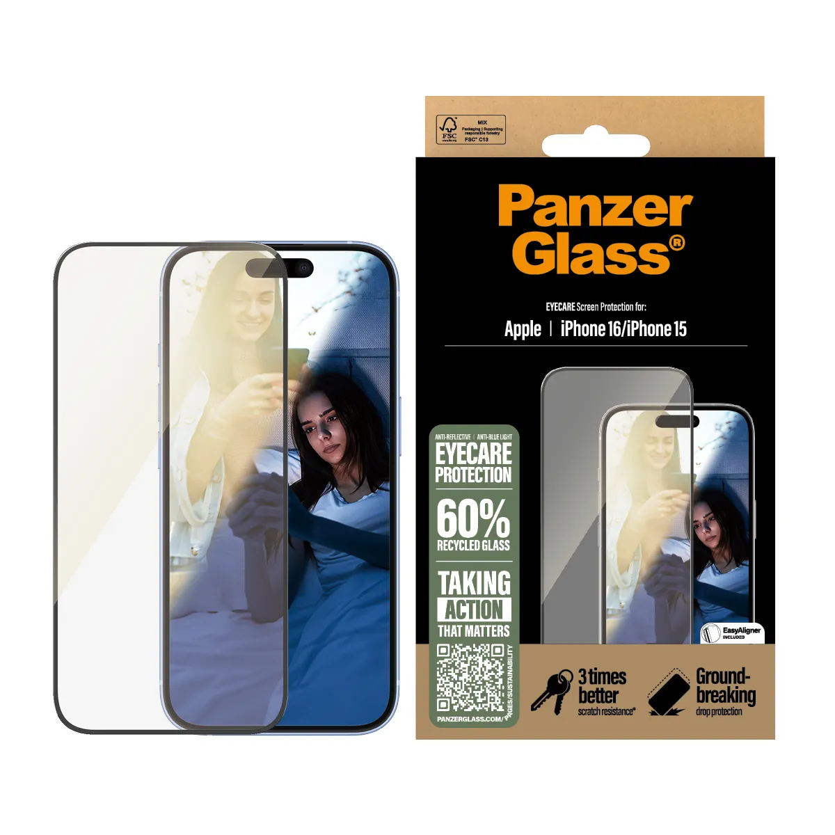 PanzerGlass Ultra-Wide Fit, EyeCare, iPhone 16 -panssarilasi