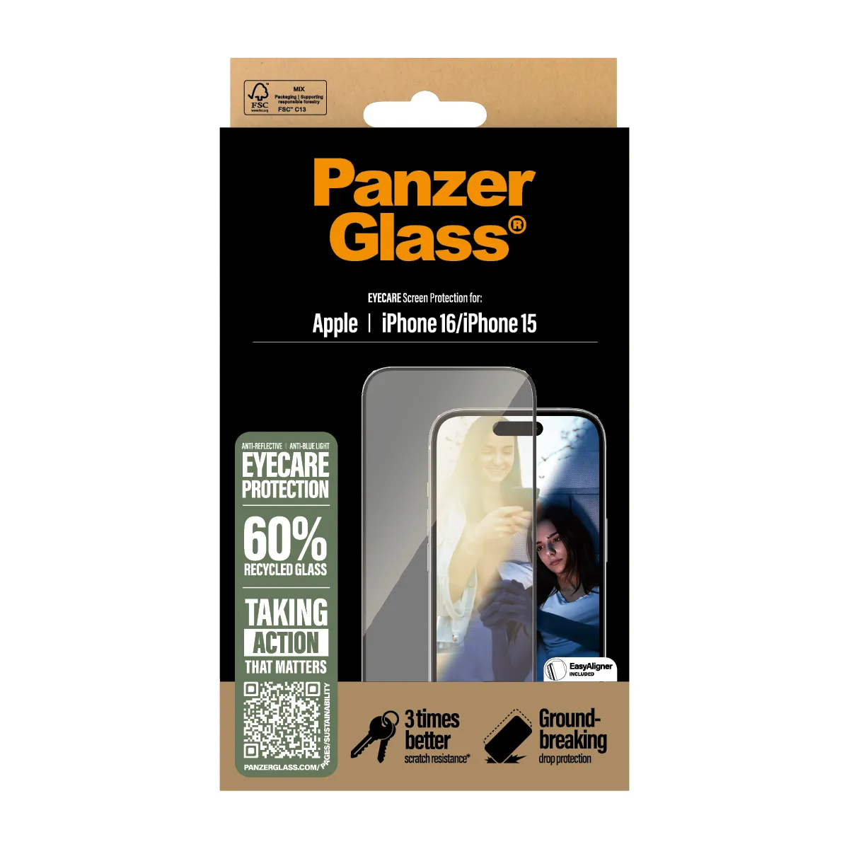 PanzerGlass Ultra-Wide Fit, EyeCare, iPhone 16 -panssarilasi