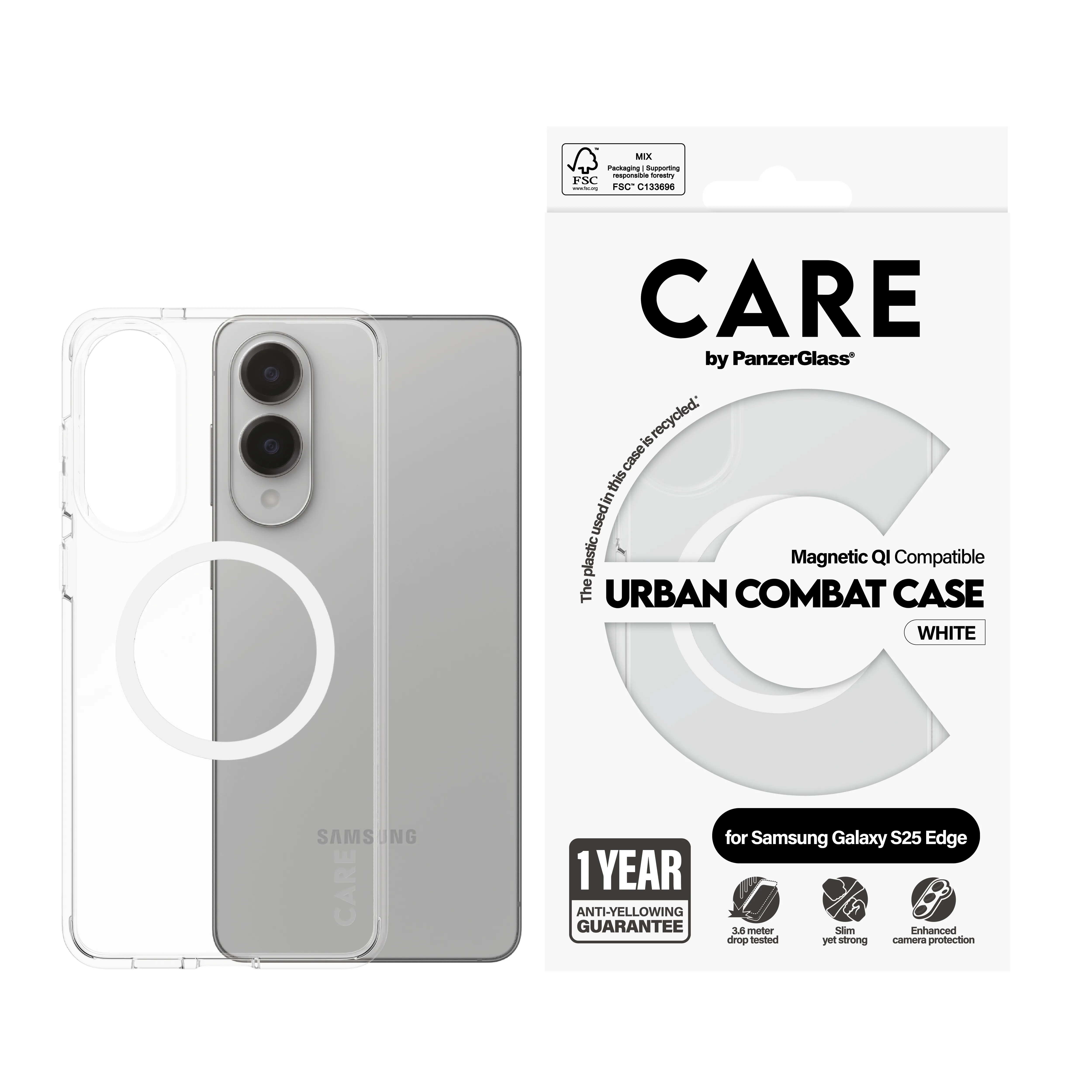 PanzerGlass CARE Urban Combat Case for Galaxy S25 Edge, Clear / White