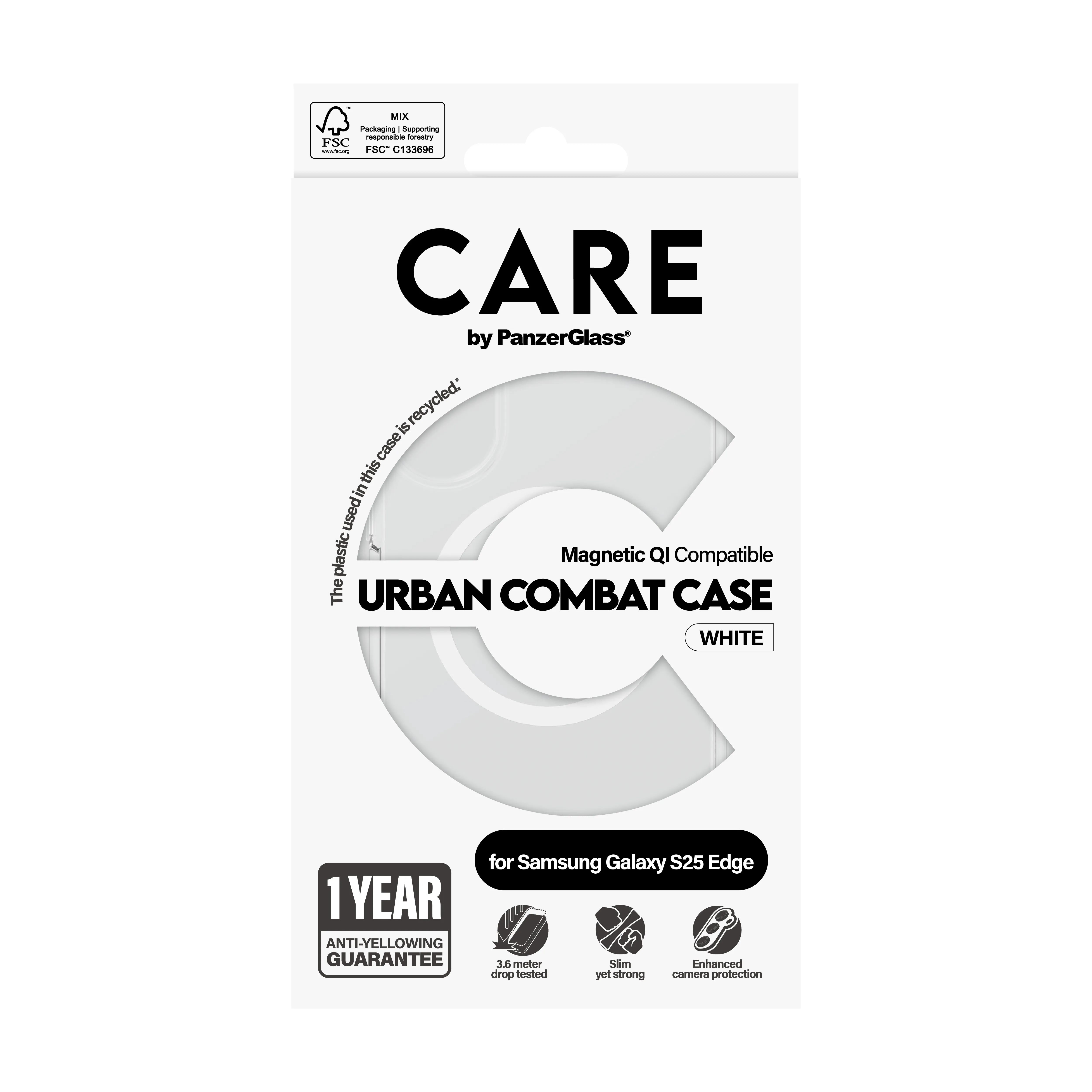 PanzerGlass CARE Urban Combat Case for Galaxy S25 Edge, Clear / White