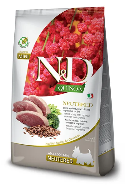 Farmina N&D Quinoa Neutered Adult Mini Duck, Quinoa, Broccoli, Asparagus, Dry food for dogs, 2.5kg