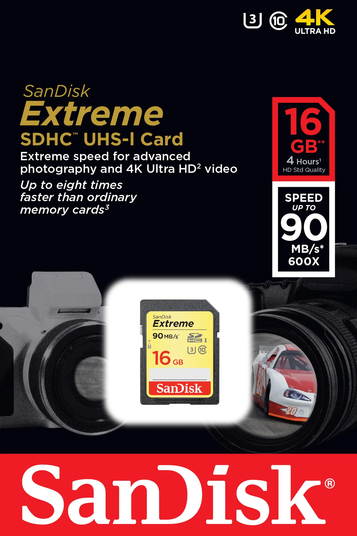 SanDisk Extreme 16 GB SDHC UHS-I U3 V30 kort