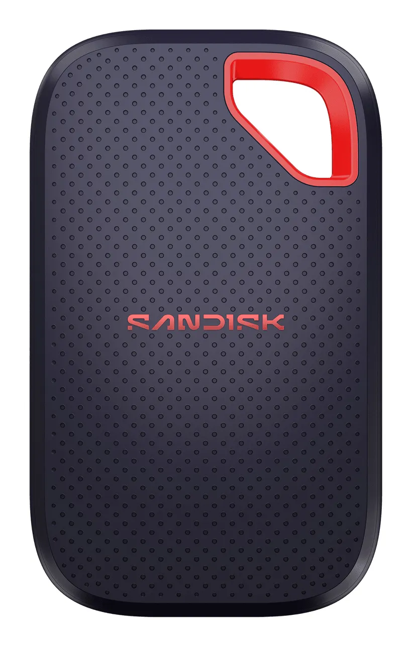 SanDisk Extreme Portable SSD 1 Tt USB 3.2 Gen 2x2 (USB-C) -ulkoinen SSD, iskunkest&auml;v&auml;, laitteistosalaus, salasanasuojaus, roiskesuojattu, punainen, sininen
