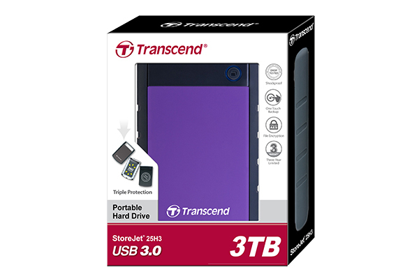 Transcend StoreJet 25H3 3 Tt -ulkoinen kovalevy, Musta/Sininen/Violetti
