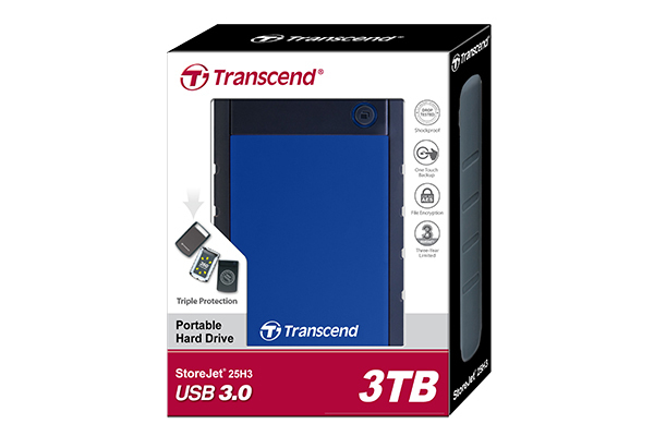 Transcend StoreJet 25H3 3 Tt -ulkoinen kovalevy, Musta/Sininen/Violetti