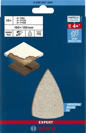 Bosch Expert M480 grid structure sanding sheet set 100 x 150mm, K80 / 120 / 180 (6 pieces, for multi-sander)