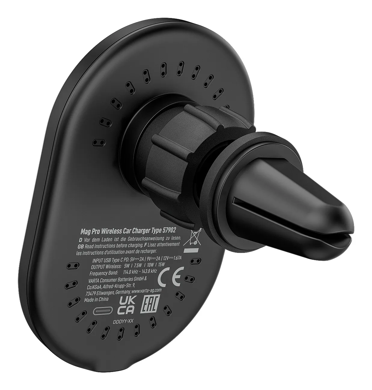 VARTA Mag Safe, 1 USB port, 15 W, Qi - Wireless Car Charger