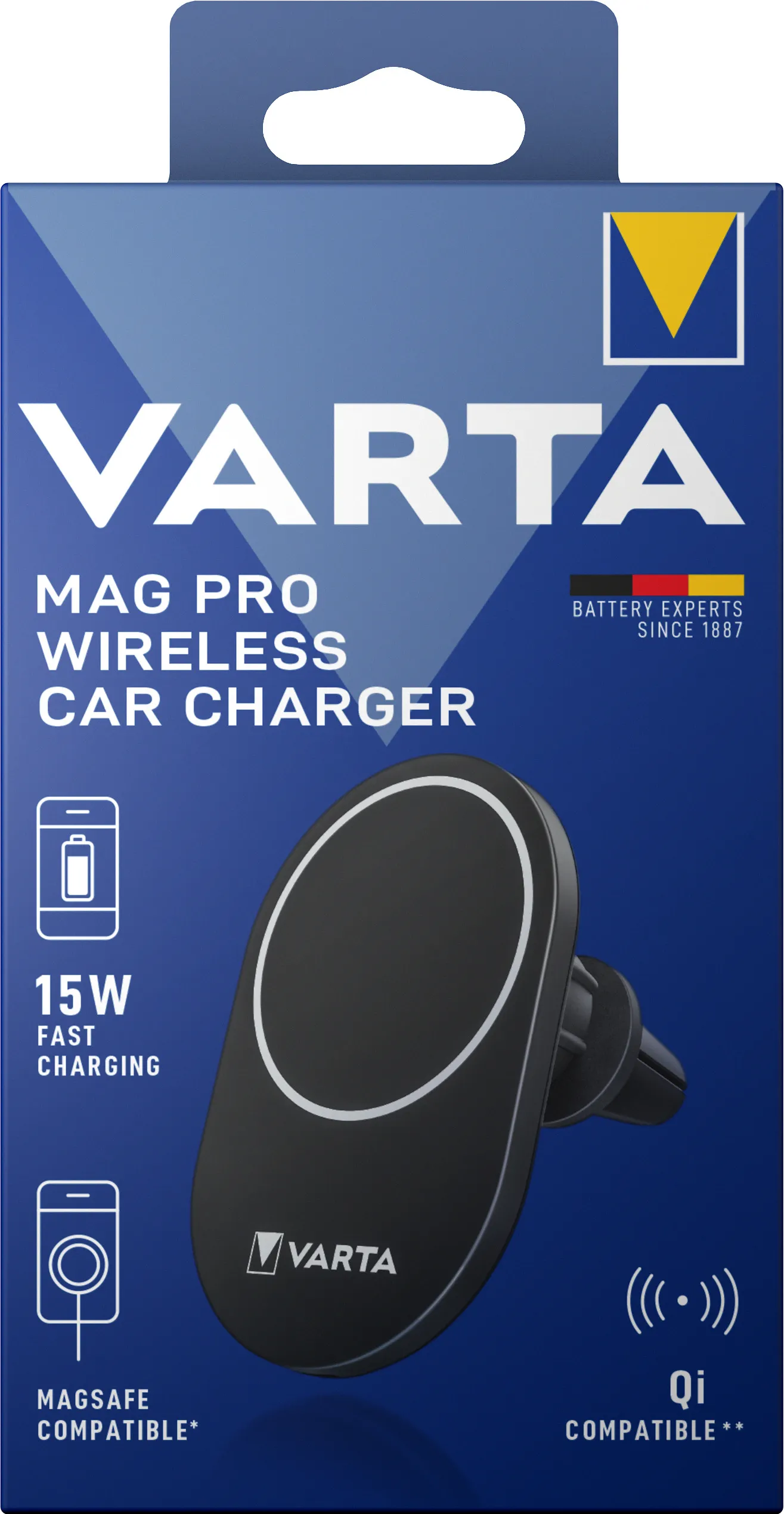 VARTA Mag Safe, 1 USB port, 15 W, Qi - Wireless Car Charger