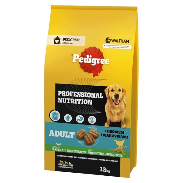 Pedigree Professional Nutrition with Poultry and Vegetables, Dry food for dogs, Adult, Medium & Large Breeds, 12kg