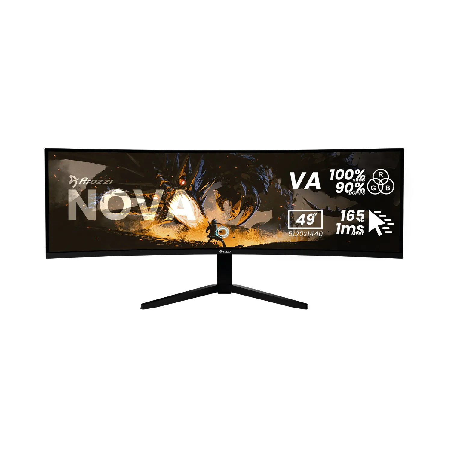 AROZZI Nova 49" DQHD, 165Hz, VA -kaareva pelin&auml;ytt&ouml;, USB-C hub
