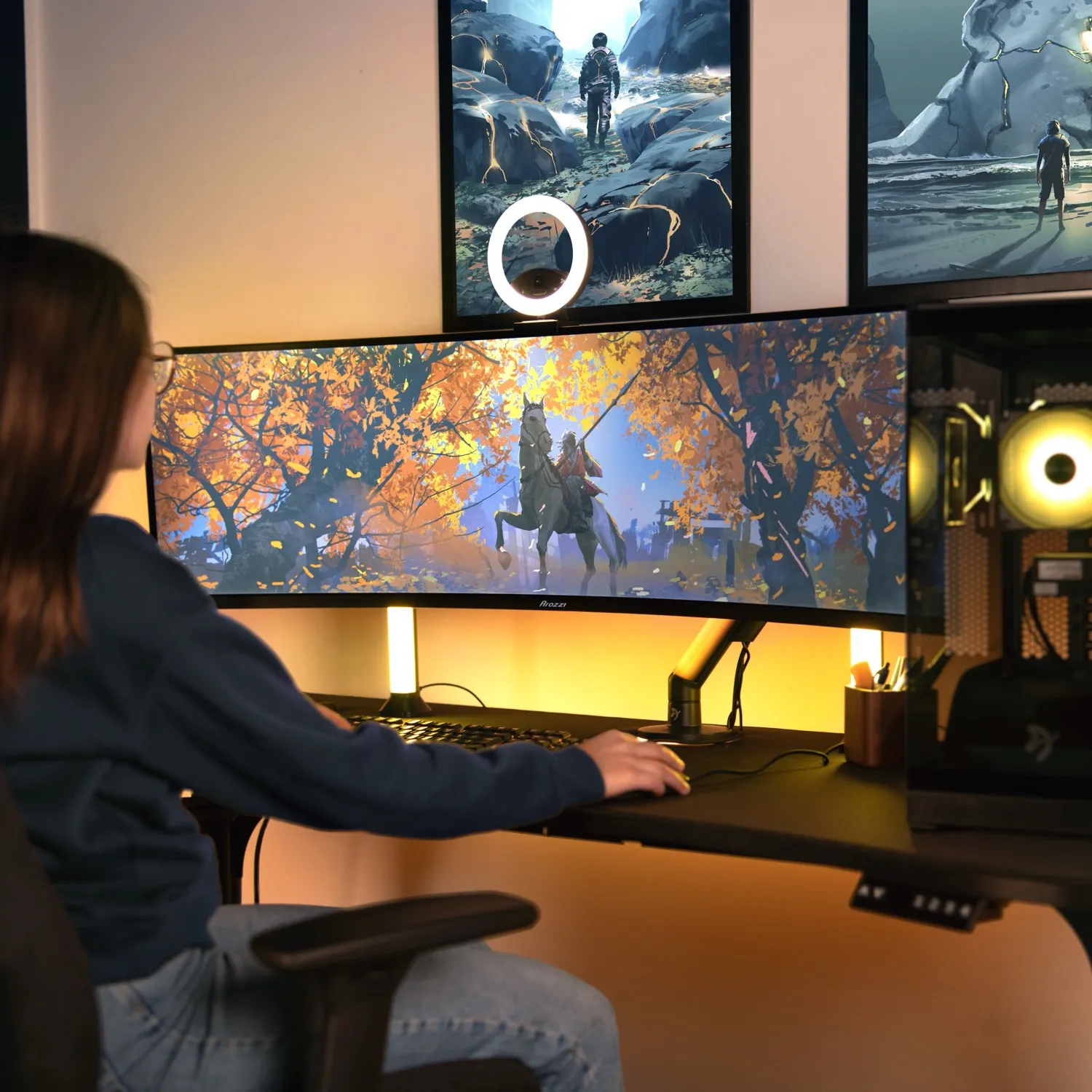 AROZZI Nova 49" DQHD, 165Hz, VA -kaareva pelin&auml;ytt&ouml;, USB-C hub