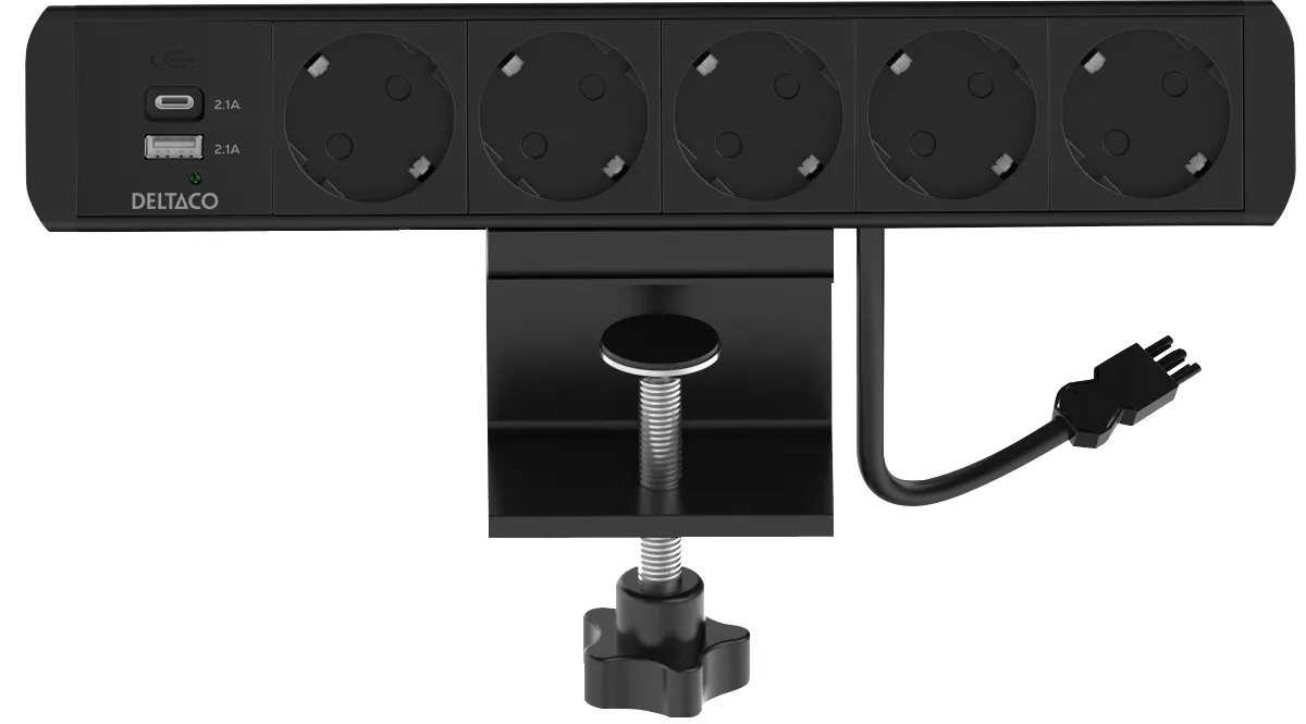 Deltaco On-desk Outlet, 5 outlets, 1x21W A+C USB, GST18 cable