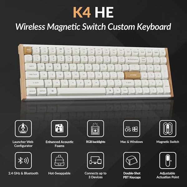 Keychron K4 HE Special Edition K4H-Q1-BO -langaton mekaaninen pelin&auml;pp&auml;imist&ouml;, Gateron Double-rail Magnetic, valkoinen