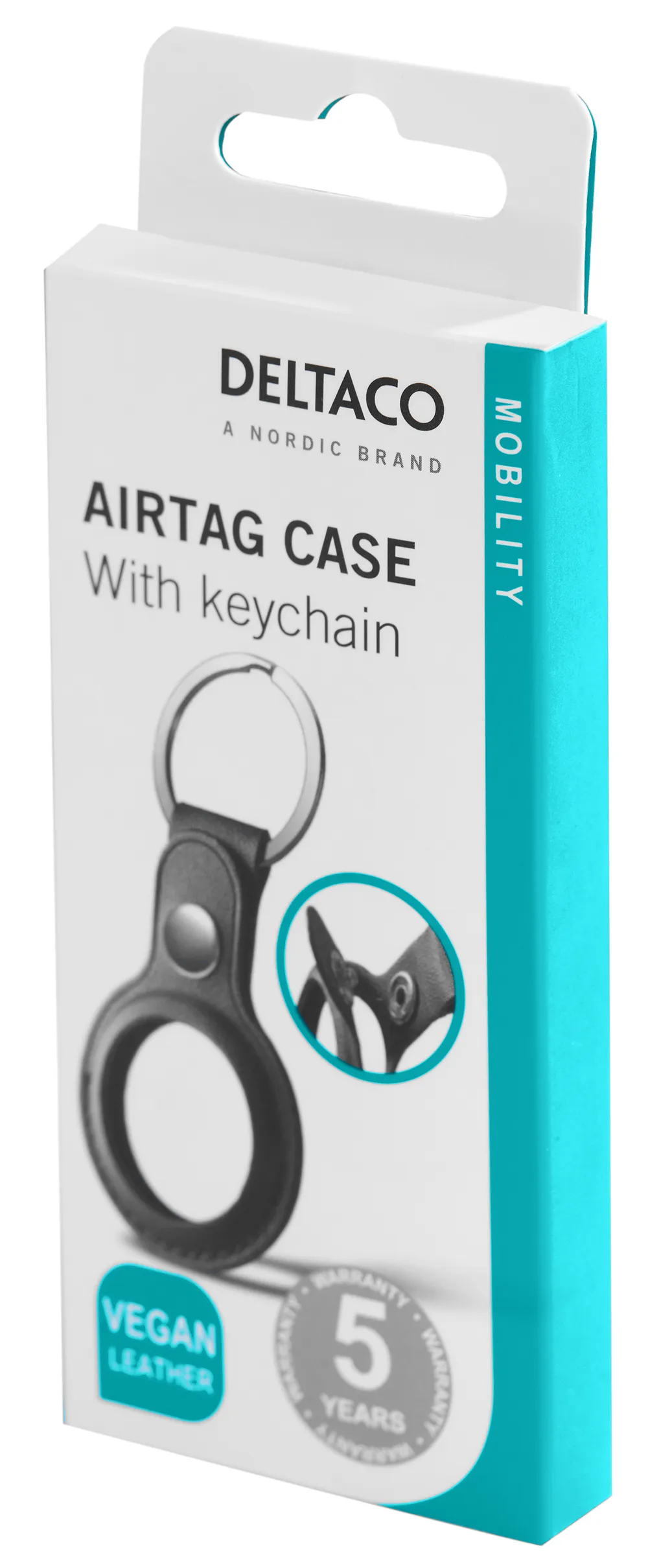 Deltaco Leather, AirTag - keychain, Black