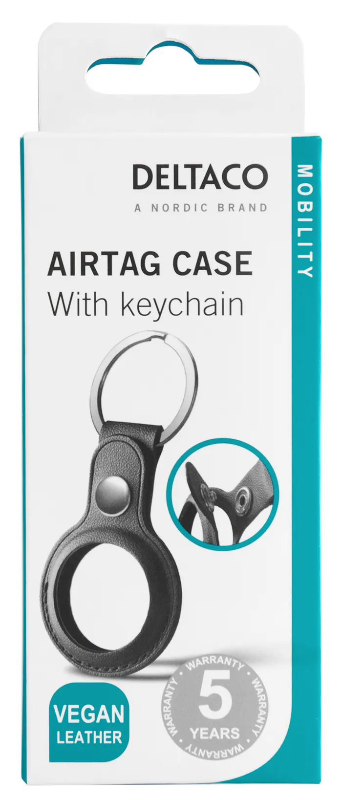 Deltaco Leather Keychain, AirTag -avaimenper&auml;, Musta