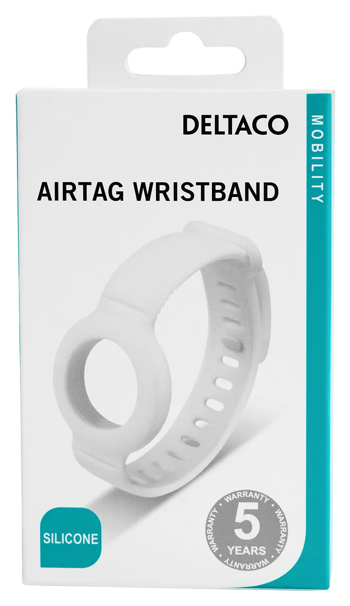 Deltaco Silicone Wristband, AirTag - wristband, White