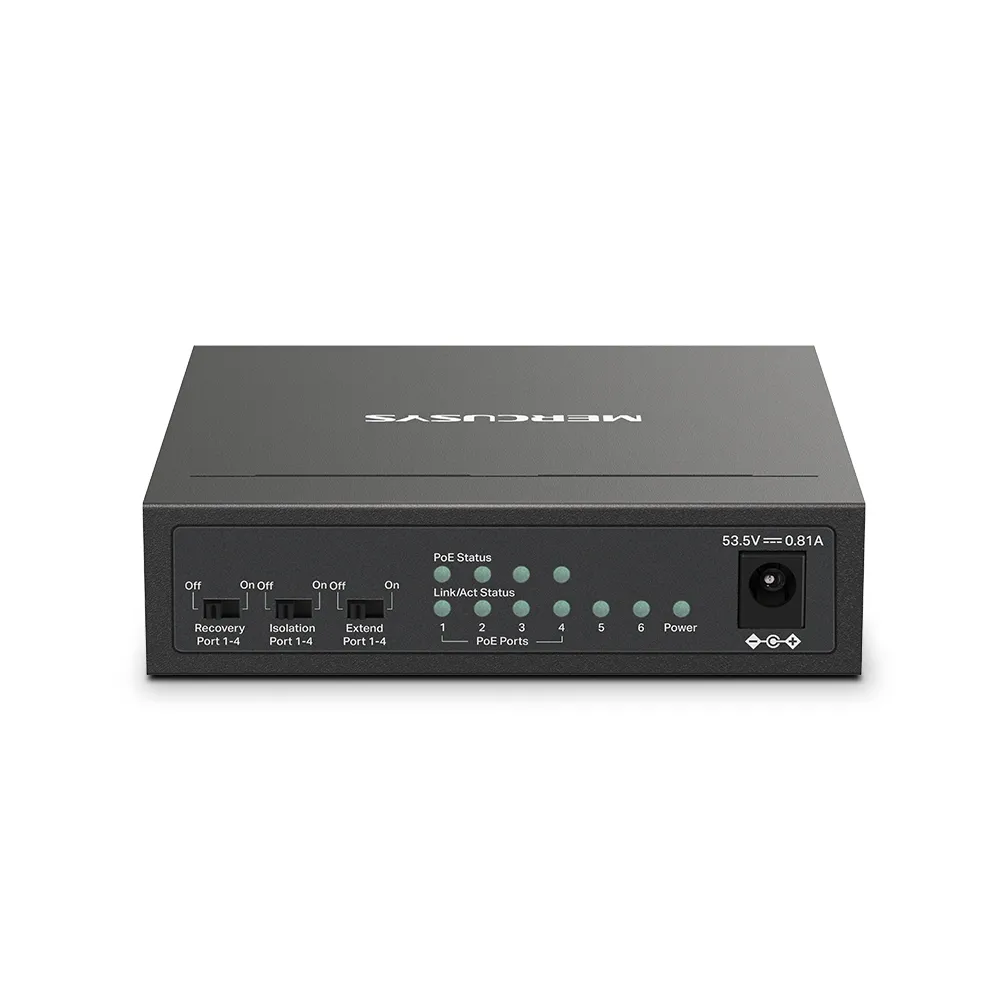 Mercusys MS106LP - 6-portars 10/100 Mbps hanterbar switch med 4 PoE-portar, Svart