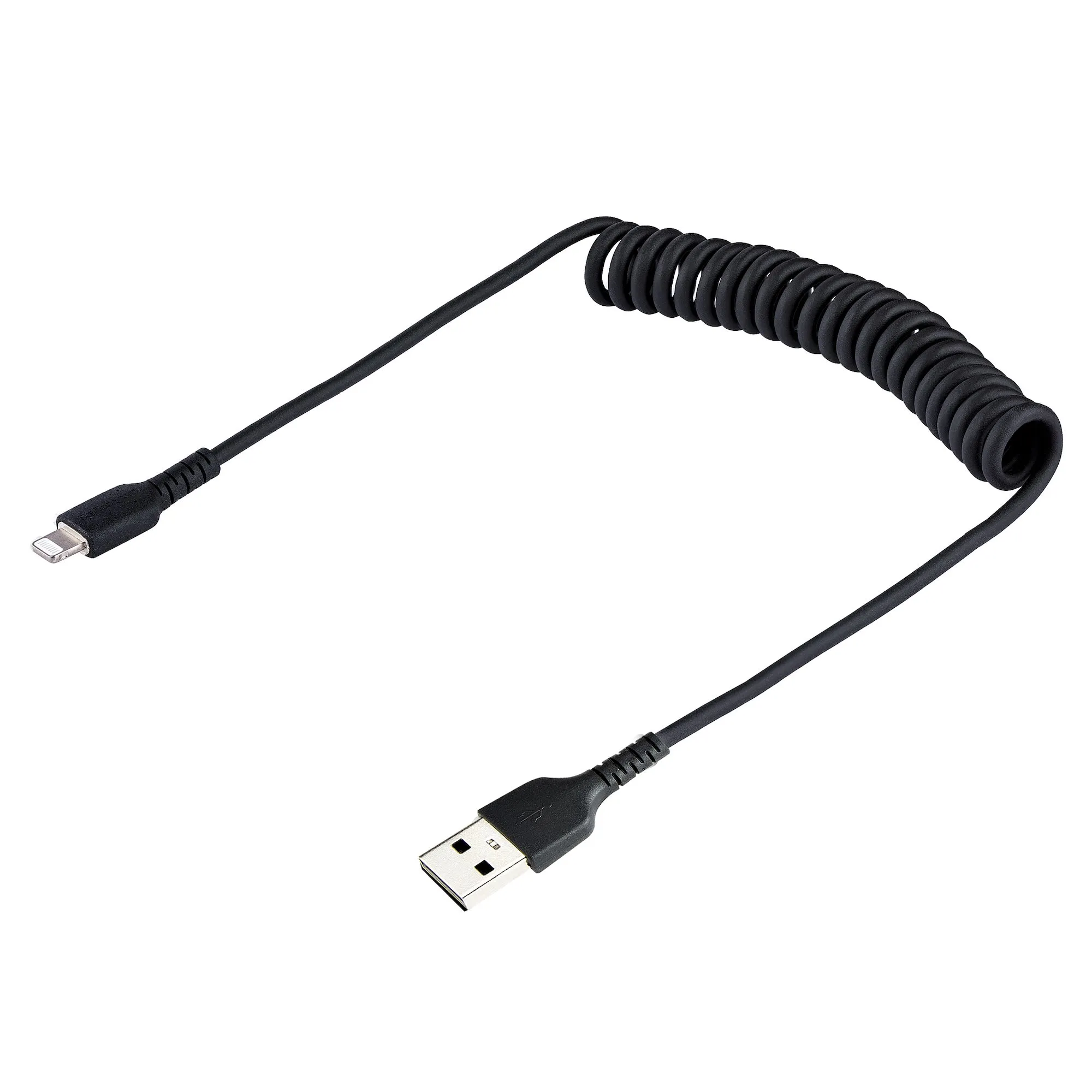 USB TO LIGHTNING CABLE - 50CM - (20IN) COILED CABLE BLACK