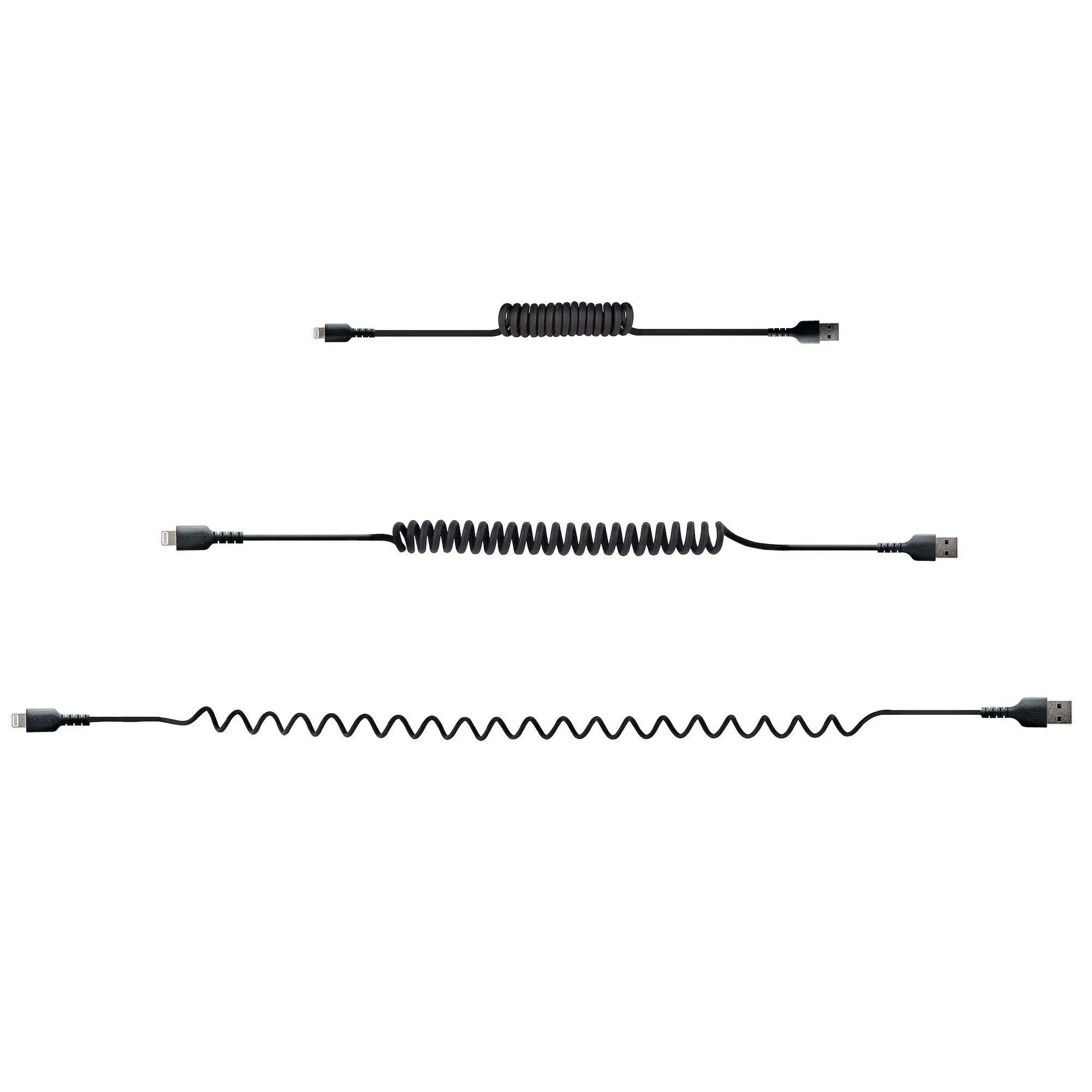 USB TO LIGHTNING CABLE - 50CM - (20IN) COILED CABLE BLACK