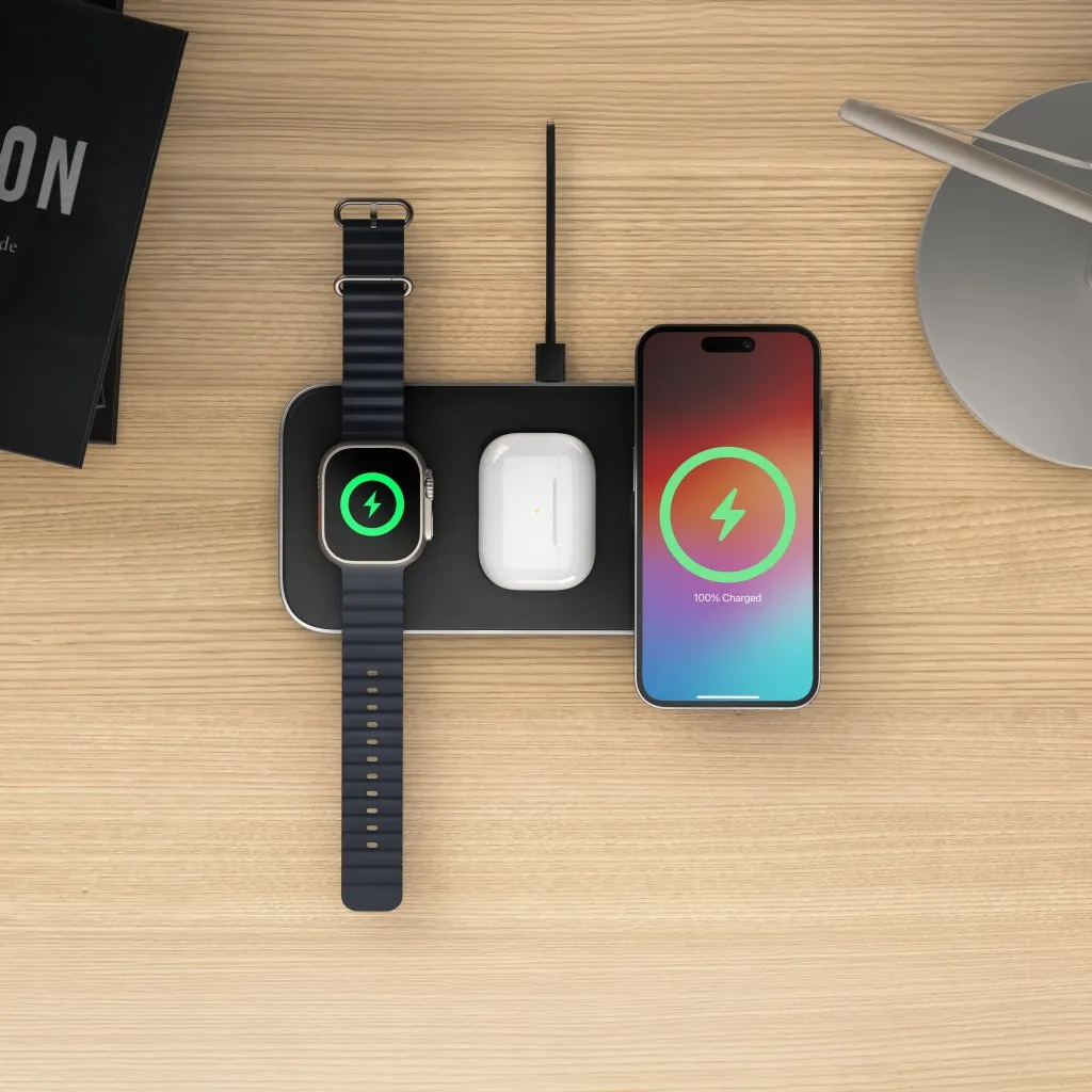 Satechi Qi2 Trio Wireless Charging Pad - 45W matkalaturin kanssa