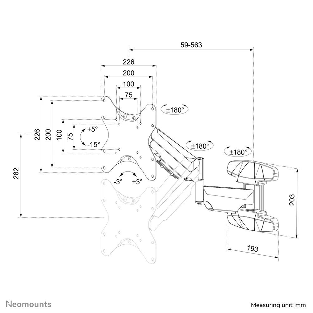 NEOMOUNTS BY NEWSTAR WALL MOUNTED GAS SPRING TV MOUNT (3 PIVOTS VESA 200X200)