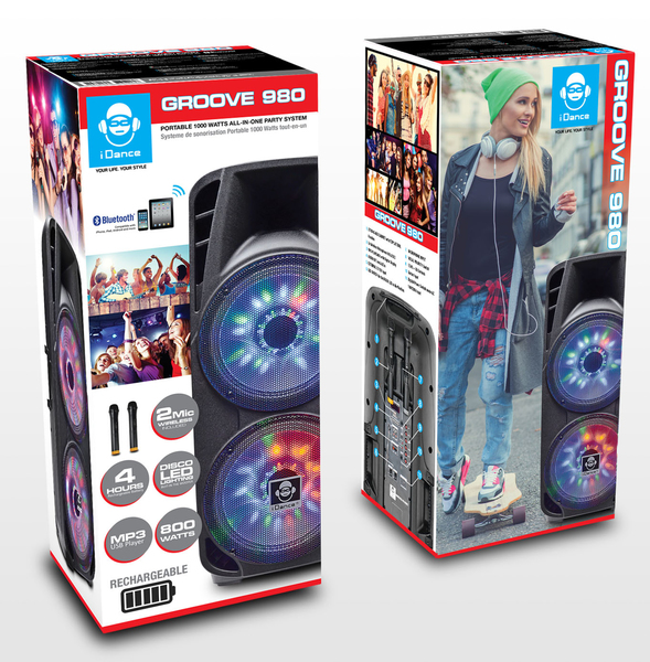 iDance Groove 980, karaokeh&ouml;gtalare med ljuseffekt, 2x15", Bluetooth