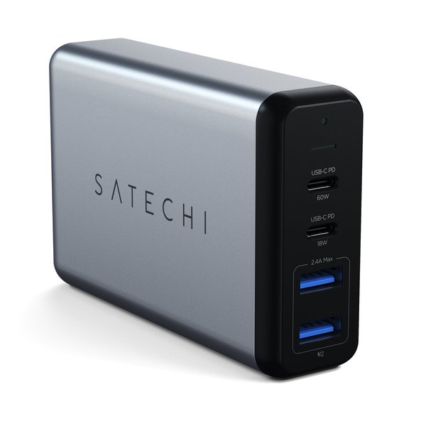 Satechi 75W PD, 2x USB-C, 2x USB-A -virtalähde Satechi 75W PD, 2x USB-C, 2x USB-A -virtalähde