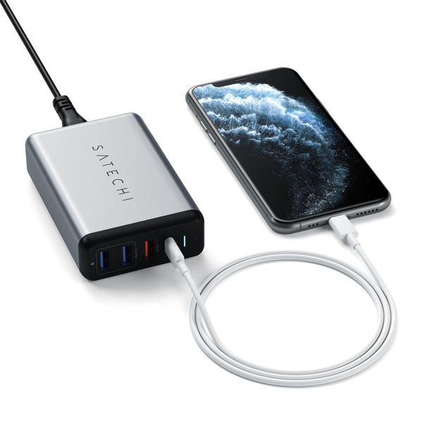 Satechi 75W Dual USB-C Travel Charger -matkalaturi, t&auml;htiharmaa