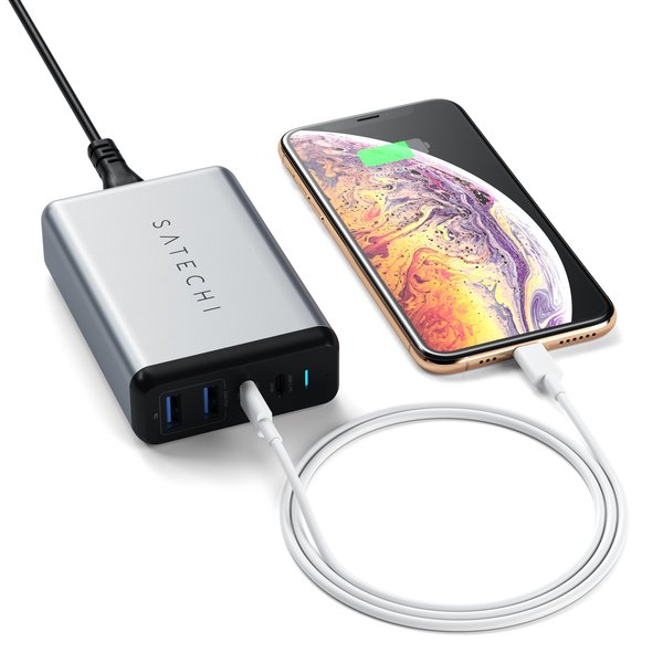 Satechi 75W PD, 2x USB-C, 2x USB-A -virtalähde Satechi 75W PD, 2x USB-C, 2x USB-A -virtalähde