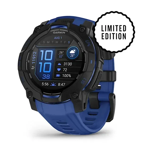 Garmin Instinct 3 45mm AMOLED Sports Watch, Black with Bolt Blue