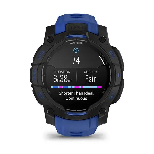 Garmin Instinct 3 45mm AMOLED tr&auml;ningsklocka, svart Bolt Blue