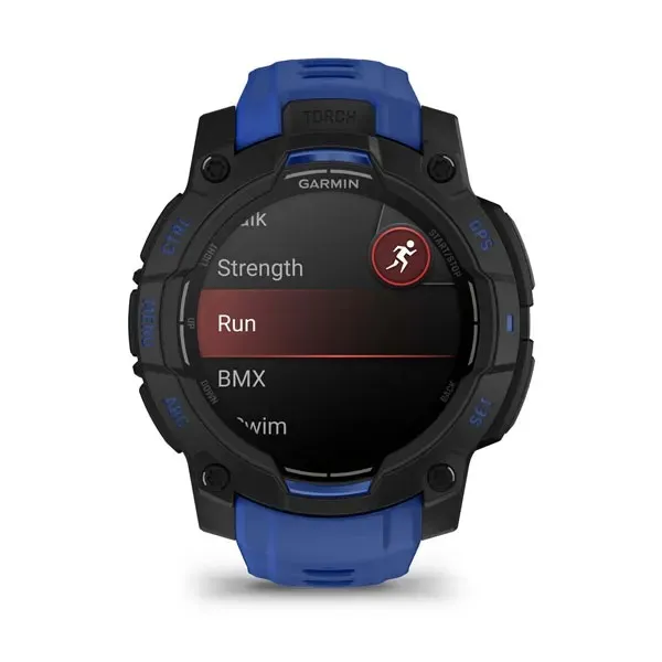 Garmin Instinct 3 45mm AMOLED tr&auml;ningsklocka, svart Bolt Blue
