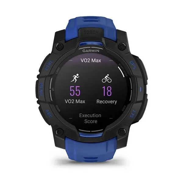 Garmin Instinct 3 45mm AMOLED Sports Watch, Black with Bolt Blue