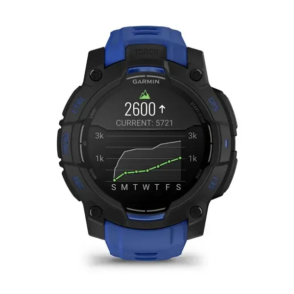 Garmin Instinct 3 45mm AMOLED Sports Watch, Black with Bolt Blue